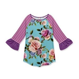 NWOT: Mauve & Sapphire Floral Ruffle Raglan Tunic